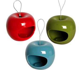 LUXUS-VOGELHAUS Futterstation Apfel 3er-Set, rot/grün/blau, ca. Ø14/H12 cm