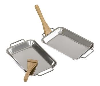 Dehner Käsepfännchen, ca. B12,5/H2,3/T21 cm, 2er-Set, Silber - Edelstahl / Bambus