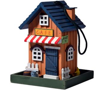 dobar® wildlife Vogelhaus Café, Kiefer, orange/blau, ca. B18/H23/T18 cm