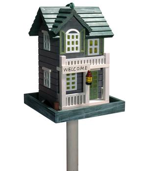 dobar® wildlife Vogelhaus Welcome inkl. Ständer, grün/weiß, ca. B23/H100/T18 cm