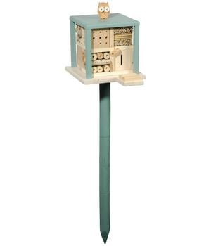 LUXUS-INSEKTENHOTELS Insektenhotel Kubus inkl. Ständer, ca. B27/H105/T27 cm, Grün - Kiefernholz / Stein