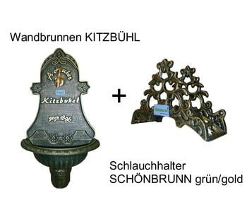 Tomco Aluminium-Wandbrunnen und Schlauchhalter Schönbrunn Set, 2-teilig, Grün - Aluminium