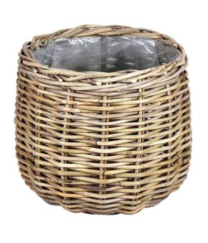 Van der Leeden Rattan-Topf, rund, grau