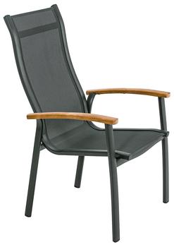 Dehner Stapelstuhl Chicago Wood, Schwarz - Aluminium / Teakholz Textilene
