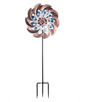 Dehner Metall-Windrad Modern, ca. B60,5/H210/T22,5 cm, Kupfer / Blau - Metall