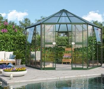 Vitavia Gewächshaus Forum 9000 inkl. Stahlfundamentrahmen, ESG/HKP, Dunkelgrün - Stahl, Aluminium, Sicherheitsglas, Polycarbonat