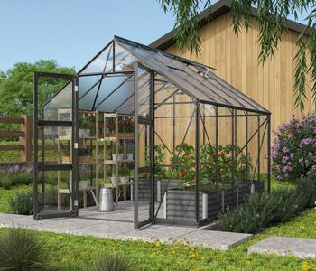 Vitavia Gewächshaus Orbit 8300, ESG/HKP, inkl. Fundament, Schwarz - Stahl / Aluminium Polycarbonat Sicherheitsglas