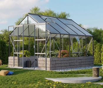 Vitavia Gewächshaus Cassiopeia 8300, ESG/NSG, inkl. Sockel Sandstein, Silber - Aluminium, Sicherheitsglas