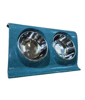 Dehner Lieblinge Doppel-Melaminnapf, silber/blau