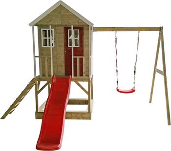 Wendi Toys Spielhaus Alpaka, Braun / Rot - Kiefernholz