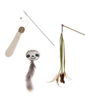 Dehner Premium Lovely Katzenspielzeug Set Faultier Bobo & Spielangeln, 3-teilig