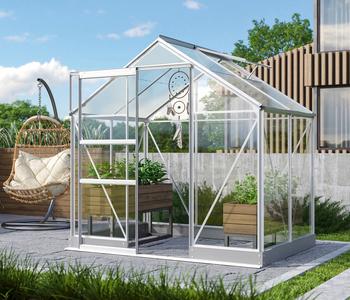 Vitavia Gewächshaus Pontos 2500, ESG/NSG, inkl. Fundament, Silber - Aluminium / Stahl Sicherheitsglas
