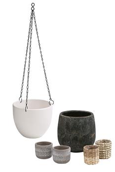 Dehner Übertopf Blumentopf-Set Modern Green, 6-teilig, Weiß / Grau Dunkelgrau Hellbraun Creme - Keramik Beton Wasserhyazinthe