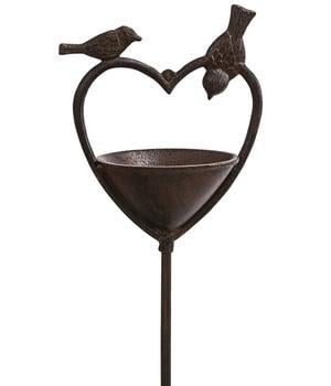 Dehner Gusseisen-Stab Vogelherz mit Schale, ca. H120 cm, Braun - Gusseisen