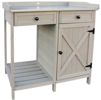 Habau Pflanztisch - Gartentisch, ca. B98/H95/T48 cm, Grau Tannenholz / Blech
