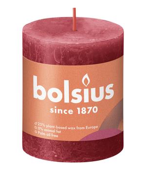 Bolsius Rustik Stumpenkerze Shine, zartes rot, ca. Ø6,8/H8 cm