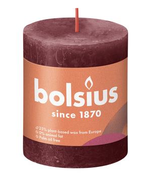 4 x Bolsius Rustik Stumpenkerze Shine, samtrot, ca. Ø6,8/H8 cm, Dunkelrot - Wachs - Mindestbestellmenge: 4 Stk.
