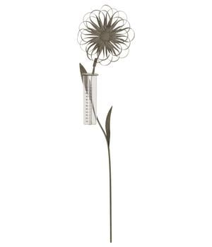 Dehner Metall-Regenmesser Blume am Stab, ca. H110 cm, Grau - Eisen