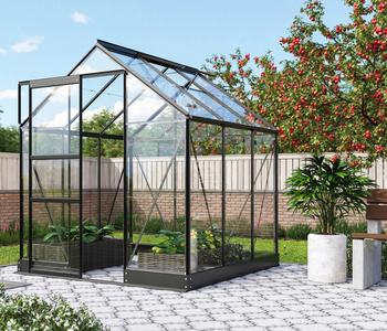Vitavia Gewächshaus Pontos 3800, ESG, inkl. Fundament, Schwarz - Aluminium / Stahl Sicherheitsglas