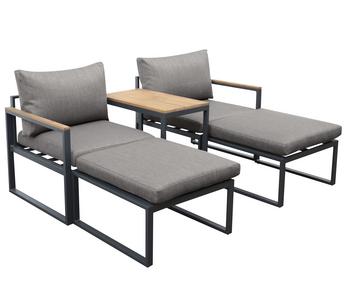 Dehner Balkonset Padua, 5-teilig, Dunkelgrau / Grau Hellbraun - Aluminium Polyester Polyurethan Akazienholz