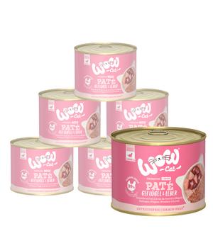 WOW® Cat Nassfutter für Katzen Premium Paté Junior, 6 x 200 g