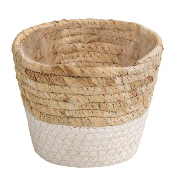 Dehner Seegras-Korb Phil, rund, Beige, Weiß - Wasserhyazinthe