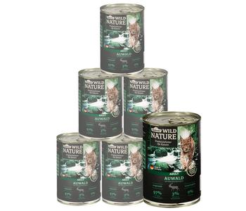 Dehner Wild Nature Nassfutter für Katzen Auwald Adult, Hirsch & Truthahn, 6 x 200 g/400 g