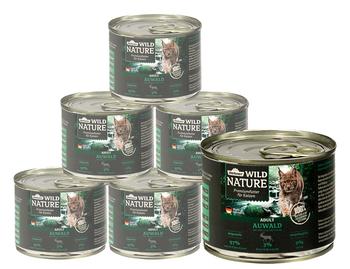 Dehner Wild Nature Nassfutter für Katzen Auwald Adult, Hirsch & Truthahn, 6 x 200 g/400 g