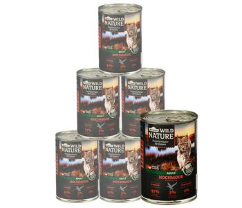 Dehner Wild Nature Nassfutter für Katzen Hochmoor Adult, Ente & Pute, 6 x 200 g/400 g