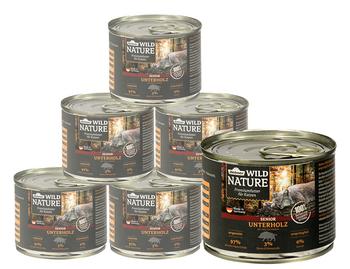 Dehner Wild Nature Nassfutter für Katzen Unterholz Senior, Wildschwein, 6 x 200 g/400 g