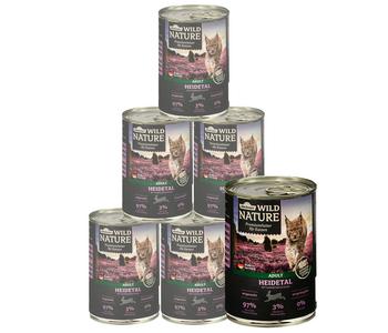 Dehner Wild Nature Nassfutter für Katzen Heidetal Adult, Kaninchen & Huhn, 6 x 200 g/400 g