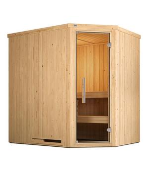 Weka Ecksauna Varberg mit Glastür, Natur - Fichtenholz / Glas