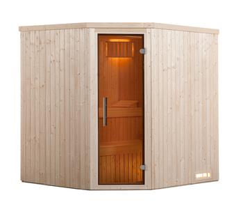Weka Ecksauna Kiruna mit Glastür, inkl. Ofen, Natur - Fichtenholz / Glas