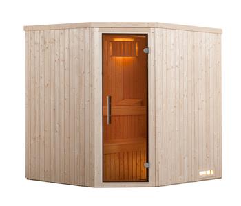 Weka Ecksauna Kiruna mit Glastür, inkl. Bio-Ofen, Natur - Fichtenholz / Glas