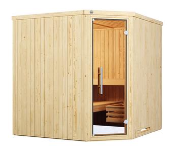 Weka Ecksauna Varberg mit Glastür, Natur - Fichtenholz / Glas