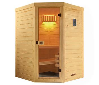 Weka Ecksauna Laukkala mit Glastür, ca. B144/H200/T144 cm, Natur - Fichtenholz / Glas