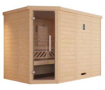 Weka Ecksauna Kami mit Glastür, Natur - Fichtenholz / Glas