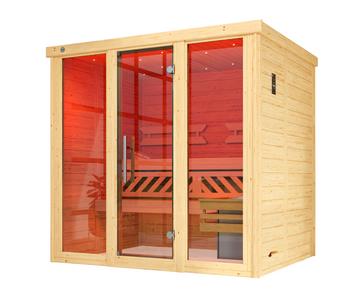Weka Sauna Kemi Panorama mit Glastür, inkl. Ofen, Natur - Fichtenholz / Glas