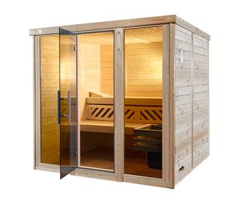 Weka Sauna Kemi Panorama mit Glastür, inkl. Ofen, Natur - Fichtenholz / Glas