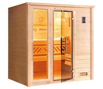 Weka Sauna Bergen mit Glastür und Fenster, Natur - Fichtenholz / Glas