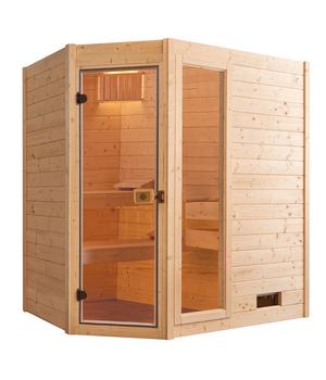 Weka Ecksauna Valida mit Glastür und Fenster, Natur - Fichtenholz / Glas