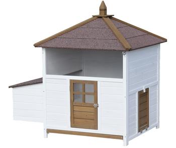 Dehner Lieblinge Hühnerstall Florenz, weiß/braun, ca. B122,3/H120,7/T91,7 cm, Weiß / Hellbraun Rot - Tannenholz Bitumen Metall Acryl