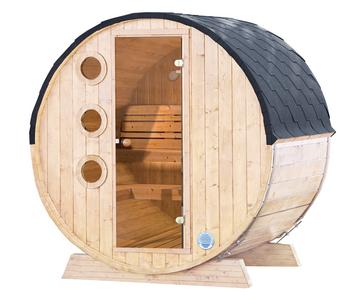 Wolff Finnhaus Saunafass Mini 160 Bausatz, ca. B205/H215/T160 cm, Schwarz - Holz / Erlenholz Glas