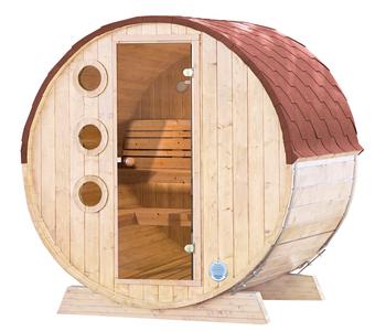 Wolff Finnhaus Saunafass Mini 160 Bausatz, ca. B205/H215/T160 cm, Rot - Holz / Erlenholz Glas