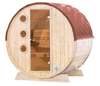 Wolff Finnhaus Saunafass Mini 160 montiert, ca. B205/H215/T160 cm, Rot - Holz / Erlenholz Glas Espenholz