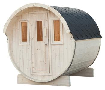 Wolff Finnhaus Saunafass Basic 230 montiert, ca. B205/H210/T230 cm, Schwarz - Glas / Erlenholz