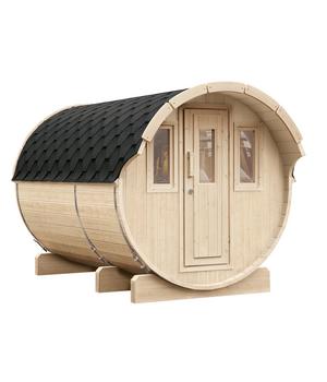 Wolff Finnhaus Saunafass Basic 330 montiert, ca. B205/H210/T330 cm, Schwarz - Holz / Glas Erlenholz
