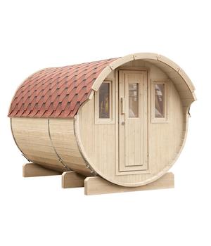 Wolff Finnhaus Saunafass Basic 330 montiert, ca. B205/H210/T330 cm, Rot - Holz / Glas Erlenholz