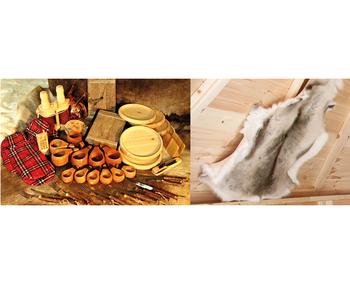 Wolff Finnhaus Lapplandpaket Grillkota 9 mit Rentierfellen, Natur / Rot