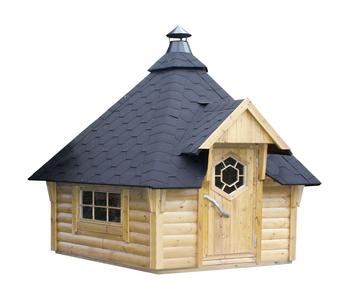 Wolff Finnhaus Gartenhaus Grillkota Basic 9, ca. B426/H330/T376 cm, Schwarz / Natur - Holz Glas
